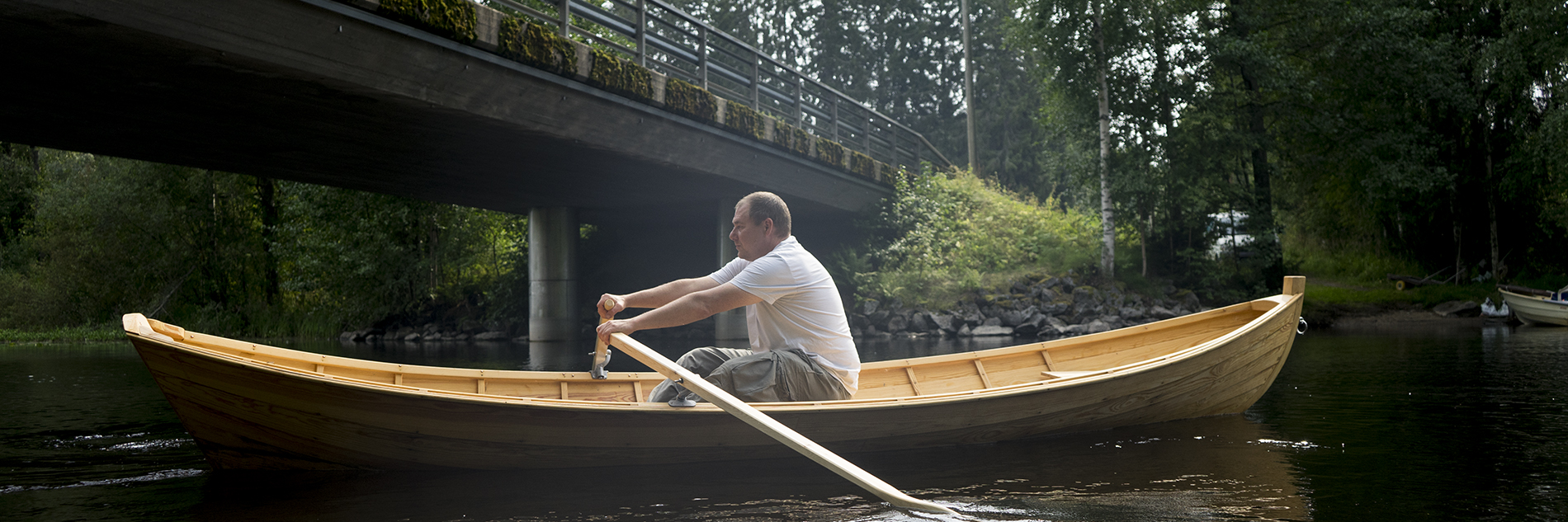 Rowing boat on river